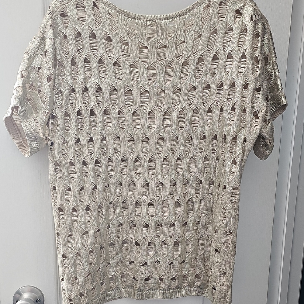 Chico's Gold Open-Knit Sweater - Picture 3 of 4